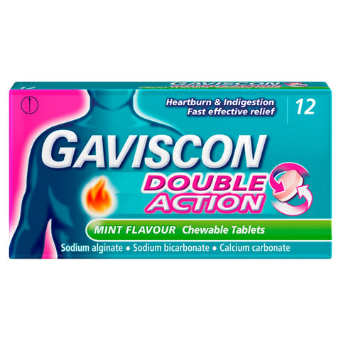 UK Gaviscon Double Action Mint Flavour Tablets – 12 Tablets