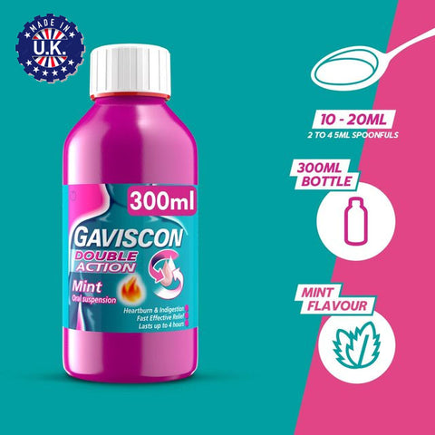 UK Gaviscon Double Action Heartburn & Indigestion Liquid 300ml