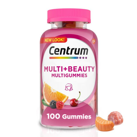 Centrum Multi Plus Beauty Women's Multivitamin Gummies, Fruit Flavors, 100 Ct