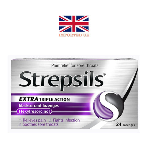 Strepsils Extra Triple Action Blackcurrant Lozenges - 24 lozenges