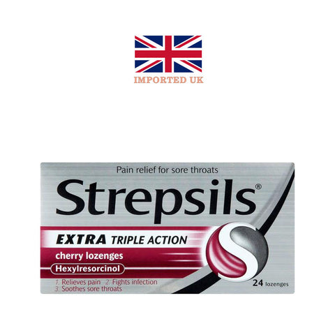 Strepsils UK Extra Triple Action Cherry Lozenges - 24 lozenges