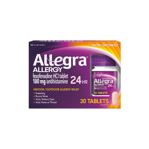 Allegra Adult 24 Hrs Allergy Relief 30 Tablets Long-Lasting Fast-Acting 180mg